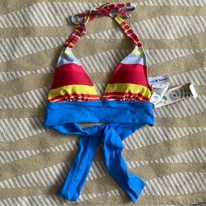 Vintage Y2K Via Brazil Striped Halter Bikini Top – Size Small NWT